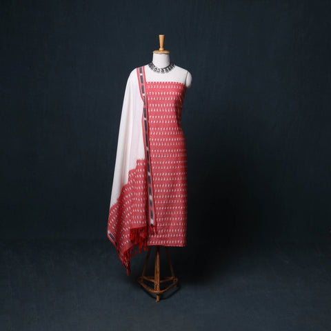 Pochampally Ikat Cotton Unstitched Dress Material: Kurta, Bottom with Dupatta 23