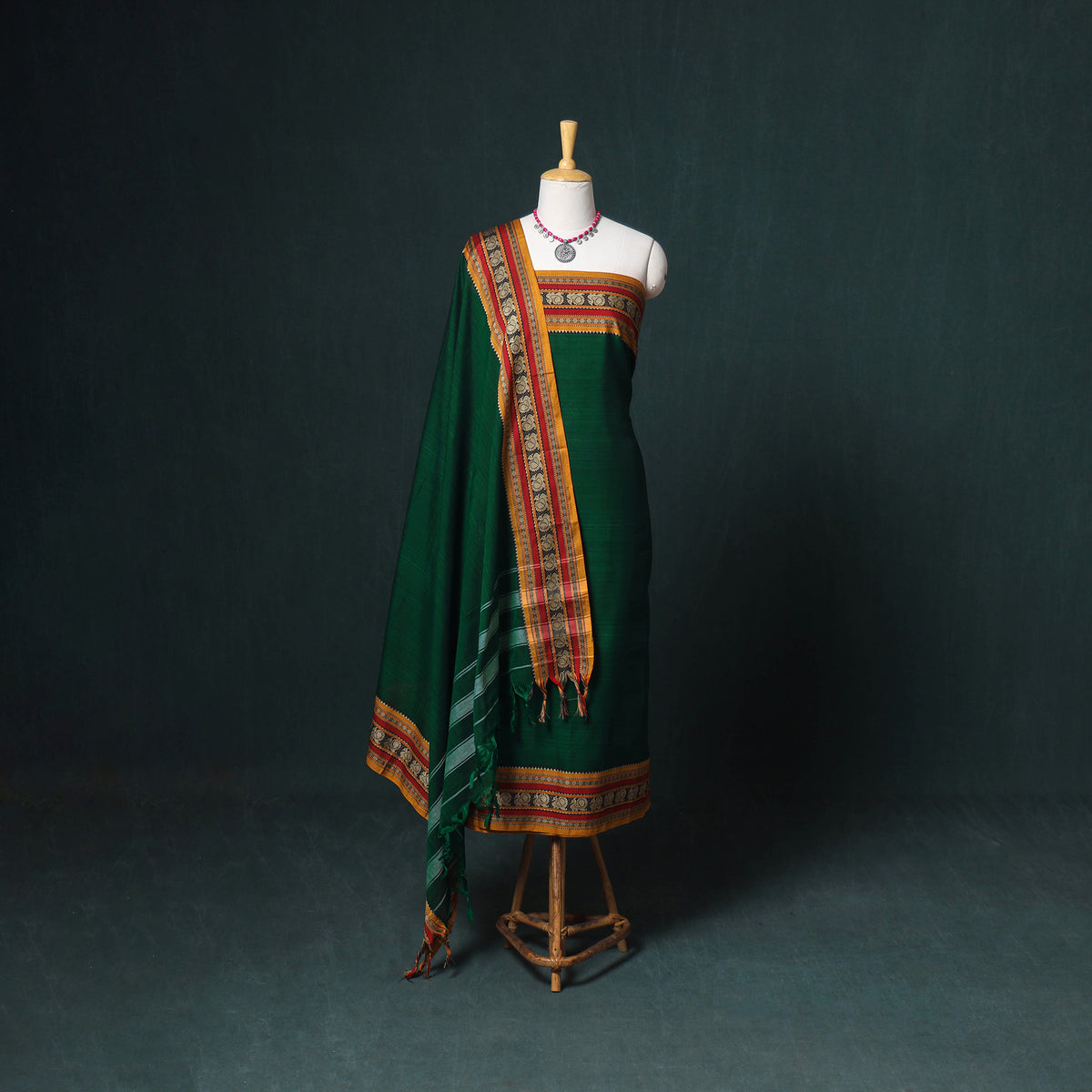 Dharwad Mercerised Cotton Plain Thread Border Unstitched Dress Material: Kurta, Bottom & Dupatta 41