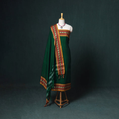 Dharwad Mercerised Cotton Plain Thread Border Unstitched Dress Material: Kurta, Bottom & Dupatta 41