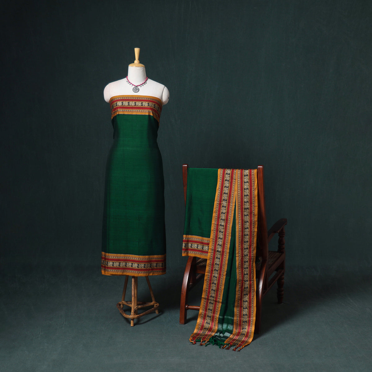 Dharwad Mercerised Cotton Plain Thread Border Unstitched Dress Material: Kurta, Bottom & Dupatta 41