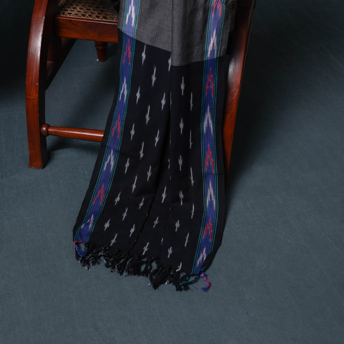 Black - Pochampally Ikat Cotton Unstitched Dress Material: Kurta, Bottom with Dupatta 01