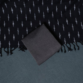 Black - Pochampally Ikat Cotton Unstitched Dress Material: Kurta, Bottom with Dupatta 01
