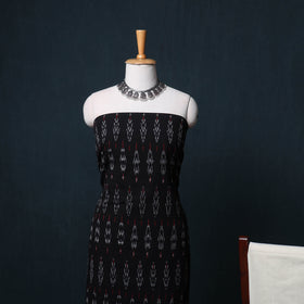Black - Pochampally Ikat Cotton Unstitched Dress Material: Kurta, Bottom with Dupatta 02