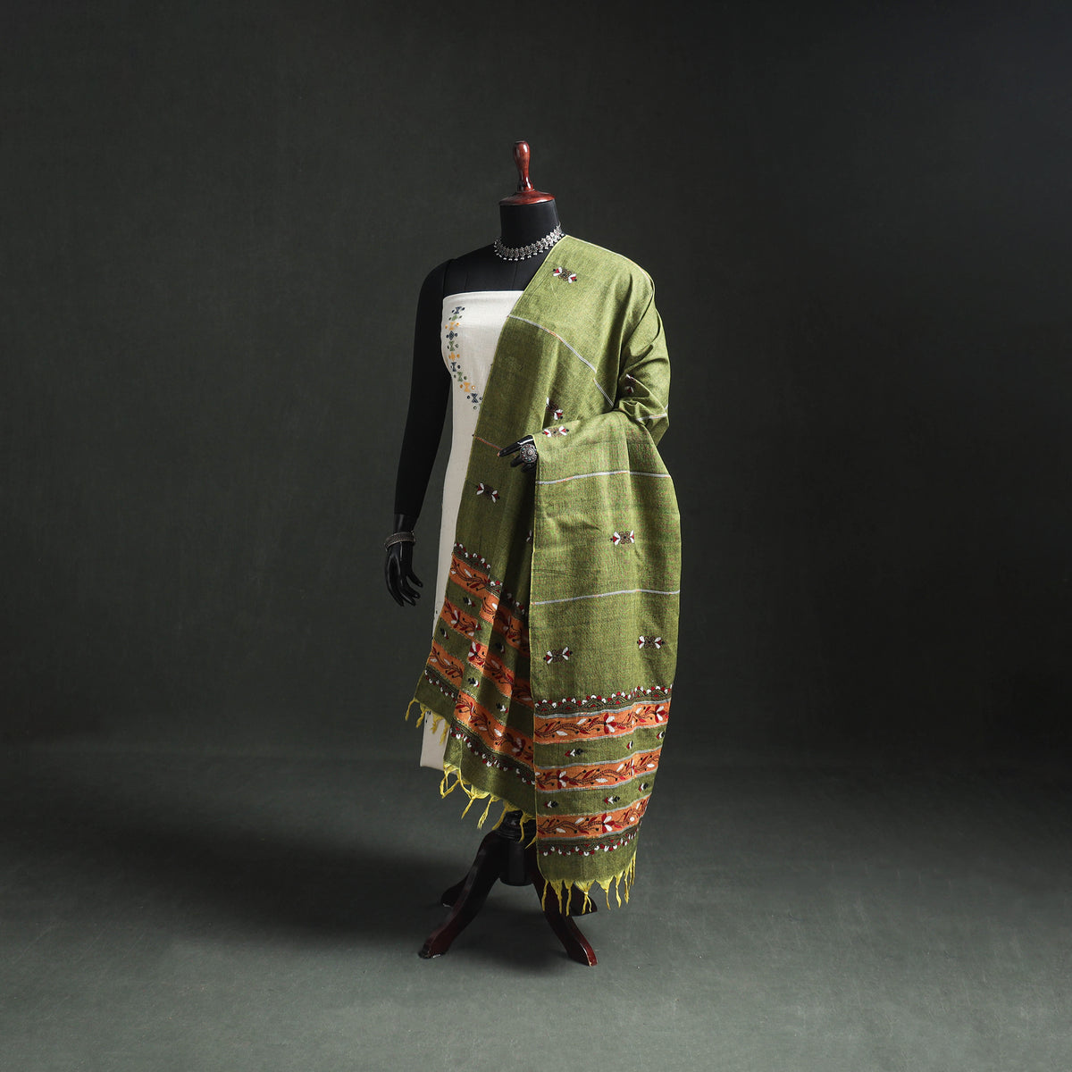 Kantha Hand Embroidered Khes Handwoven Cotton Dupatta 37