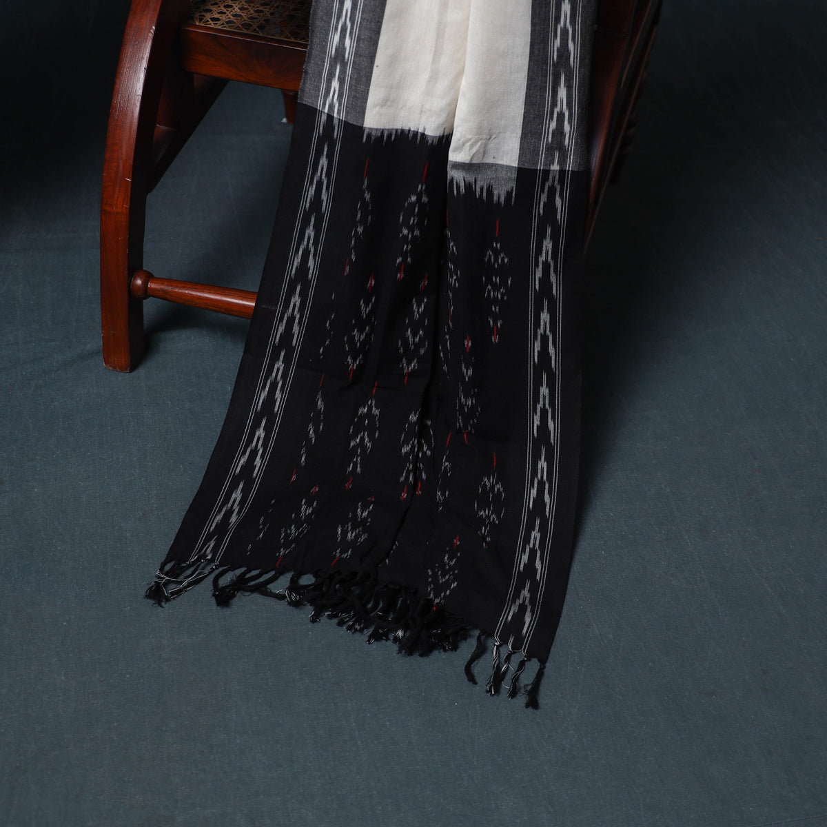 Black - Pochampally Ikat Cotton Unstitched Dress Material: Kurta, Bottom with Dupatta 02