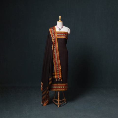 Dharwad Mercerised Cotton Plain Thread Border Unstitched Dress Material: Kurta, Bottom & Dupatta 42