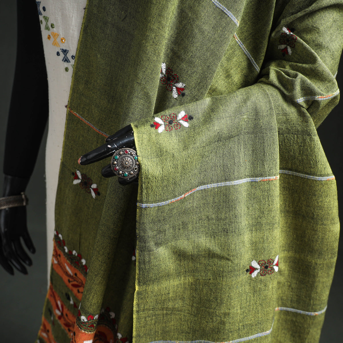 Kantha Hand Embroidered Khes Handwoven Cotton Dupatta 37