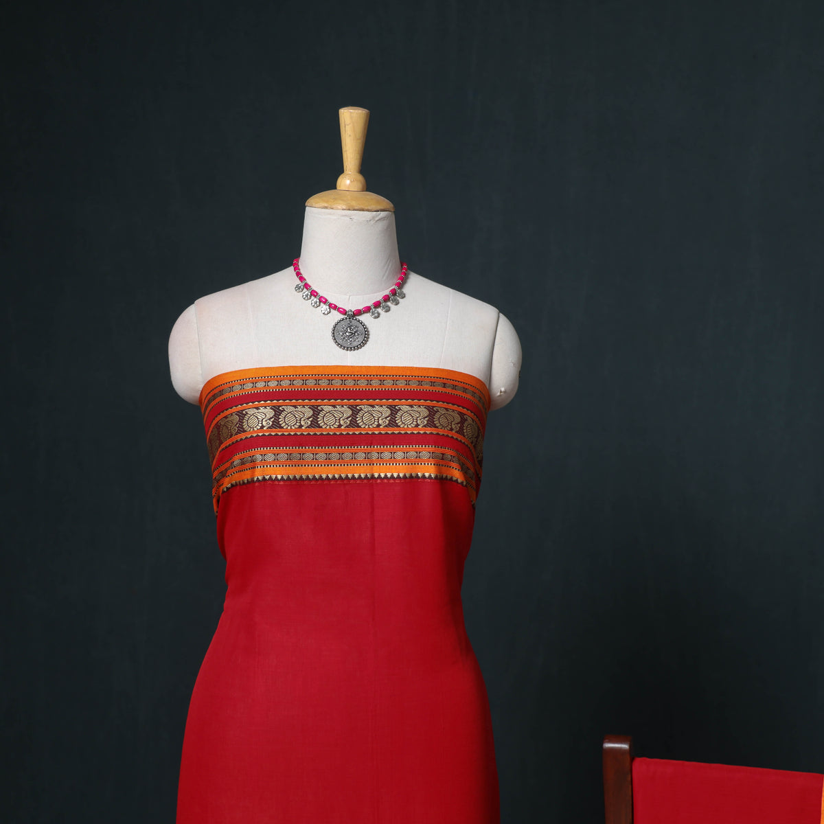 Dharwad Mercerised Cotton Plain Thread Border Unstitched Dress Material: Kurta, Bottom & Dupatta 43