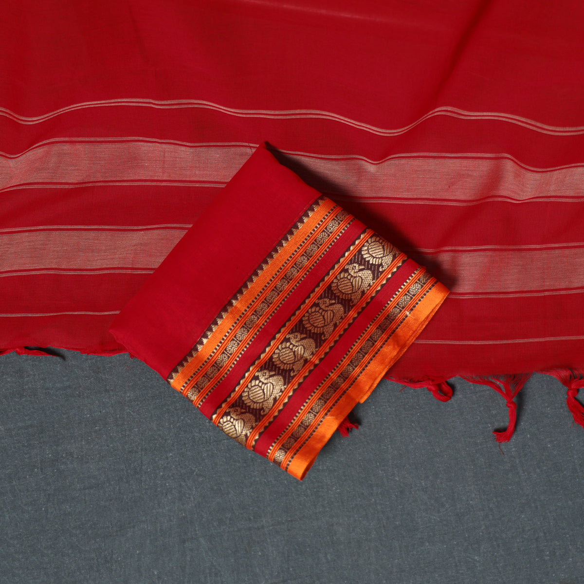 Dharwad Mercerised Cotton Plain Thread Border Unstitched Dress Material: Kurta, Bottom & Dupatta 43