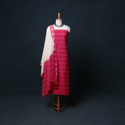Pochampally Ikat Cotton Unstitched Dress Material: Kurta, Bottom with Dupatta 03