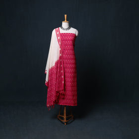Pochampally Ikat Cotton Unstitched Dress Material: Kurta, Bottom with Dupatta 03