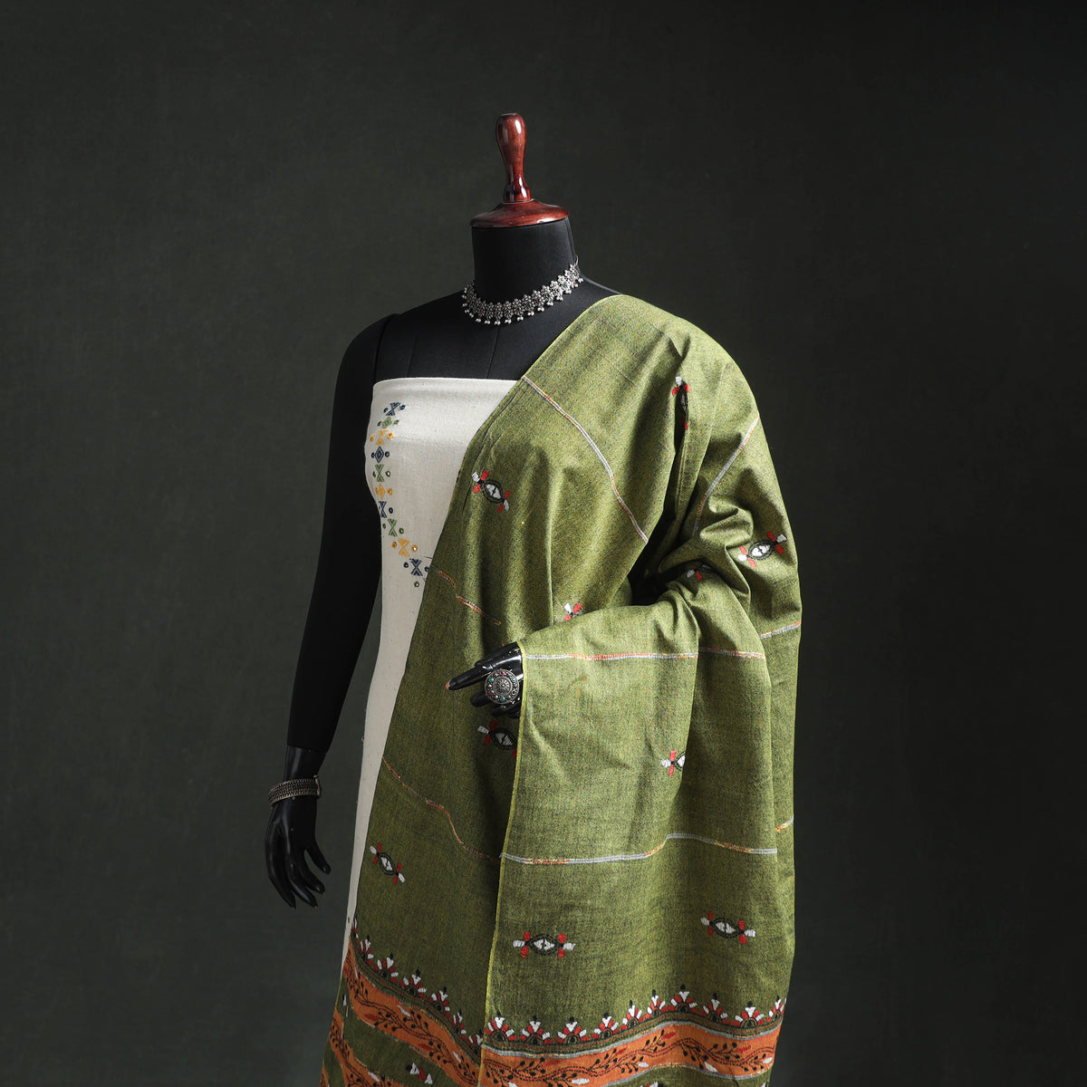 Kantha Hand Embroidered Khes Handwoven Cotton Dupatta 38
