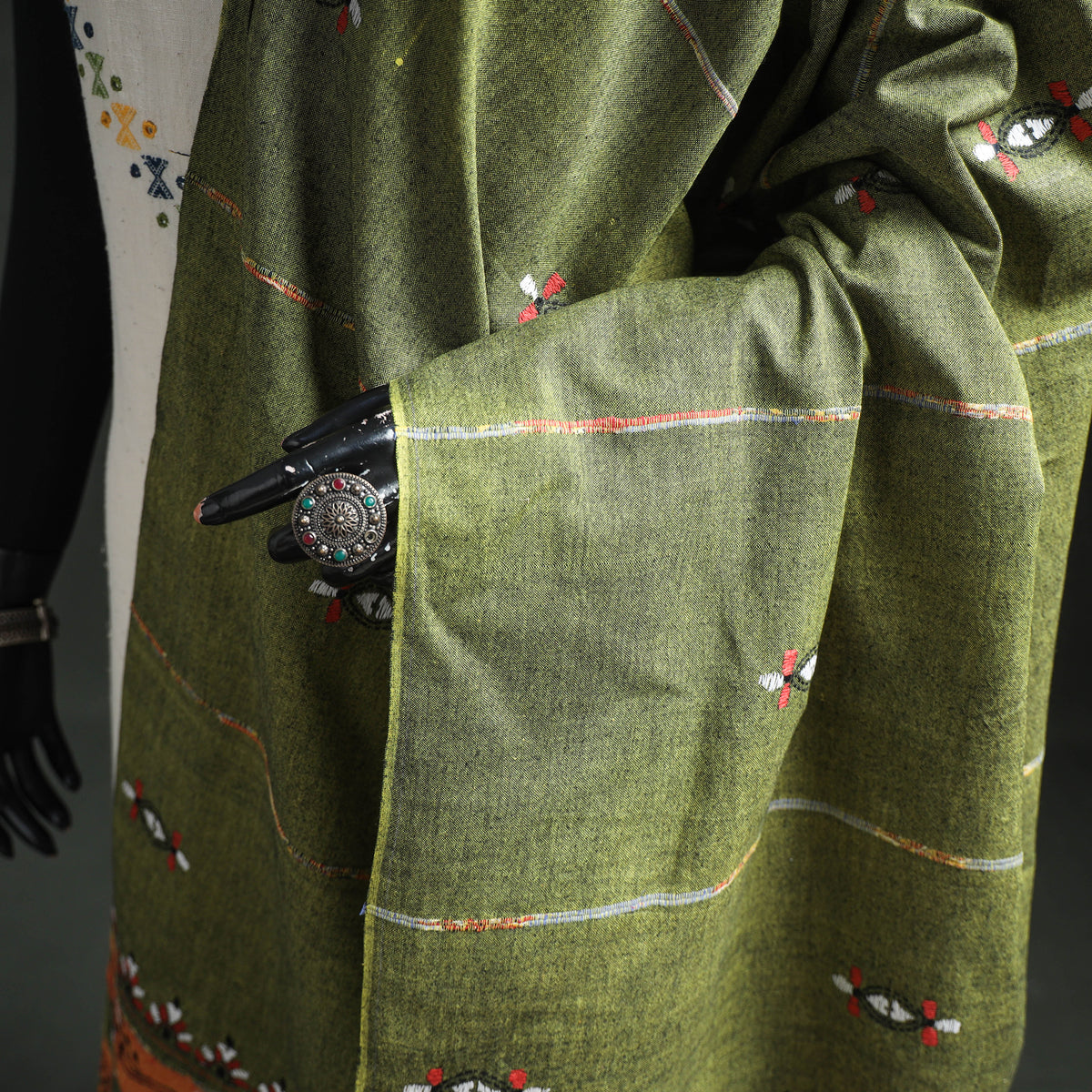 Kantha Hand Embroidered Khes Handwoven Cotton Dupatta 38