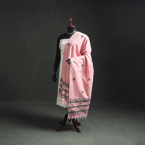 Pink - Kantha Hand Embroidered Khes Handwoven Cotton Dupatta 39