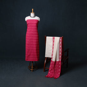 Pochampally Ikat Cotton Unstitched Dress Material: Kurta, Bottom with Dupatta 03