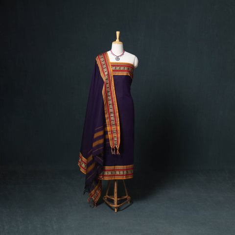 Dharwad Mercerised Cotton Plain Thread Border Unstitched Dress Material: Kurta, Bottom & Dupatta 44