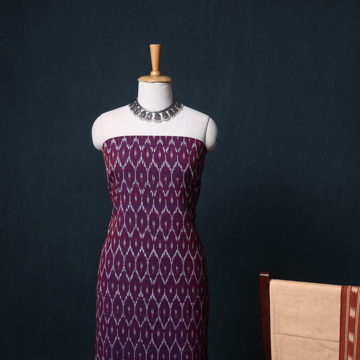 Pochampally Ikat Cotton Unstitched Dress Material: Kurta, Bottom with Dupatta 04
