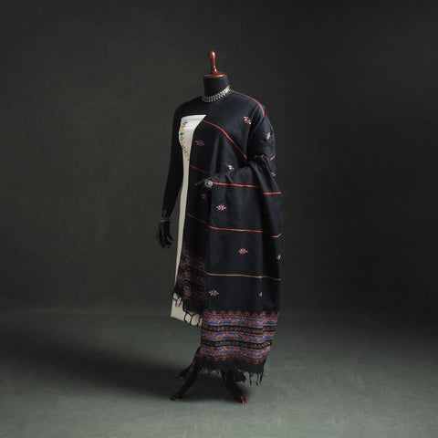 Black - Kantha Hand Embroidered Khes Handwoven Cotton Dupatta 41