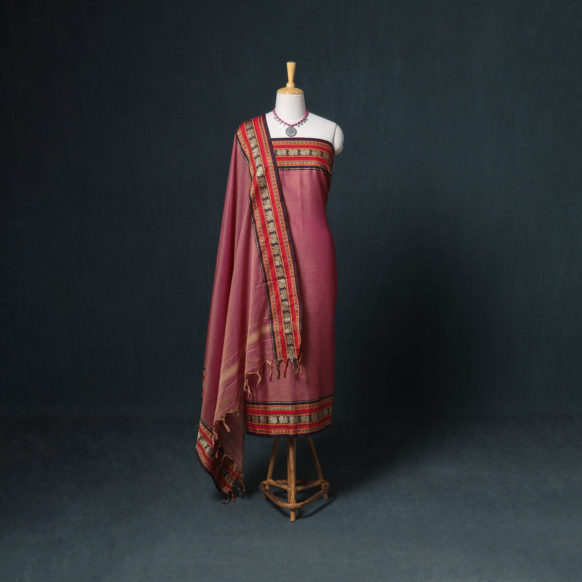 Dharwad Mercerised Cotton Plain Thread Border Unstitched Dress Material: Kurta, Bottom & Dupatta 45