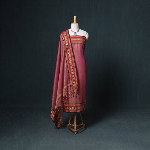 Dharwad Mercerised Cotton Plain Thread Border Unstitched Dress Material: Kurta, Bottom & Dupatta 45