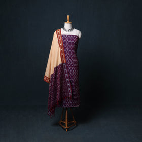Pochampally Ikat Cotton Unstitched Dress Material: Kurta, Bottom with Dupatta 04