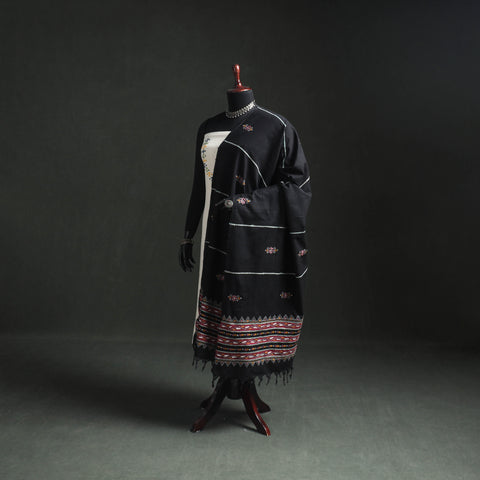 Black - Kantha Hand Embroidered Khes Handwoven Cotton Dupatta 42