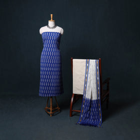 Pochampally Ikat Cotton Unstitched Dress Material: Kurta, Bottom with Dupatta 05
