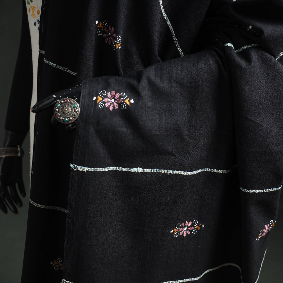 Kantha Hand Embroidered Khes Handwoven Cotton Dupatta 42