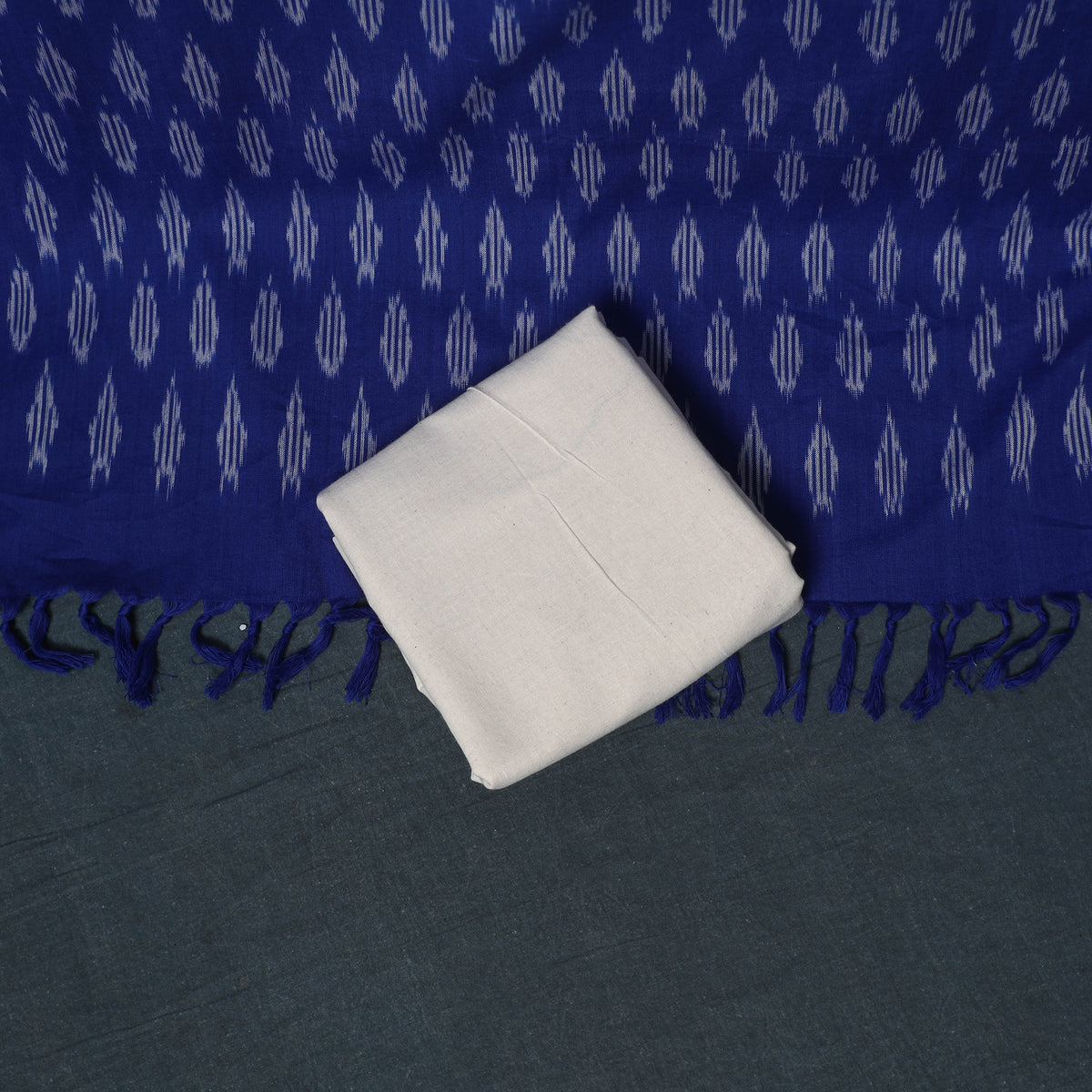 Pochampally Ikat Cotton Unstitched Dress Material: Kurta, Bottom with Dupatta 05