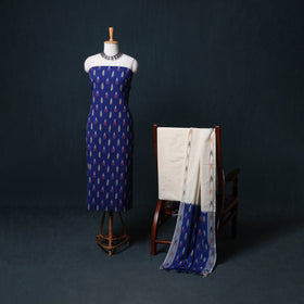 Pochampally Ikat Cotton Unstitched Dress Material: Kurta, Bottom with Dupatta 06