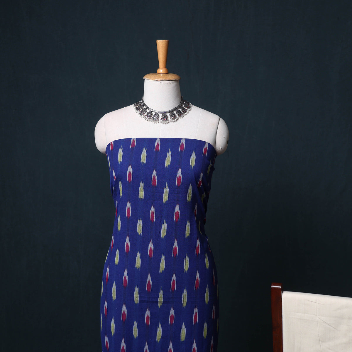 Pochampally Ikat Cotton Unstitched Dress Material: Kurta, Bottom with Dupatta 06