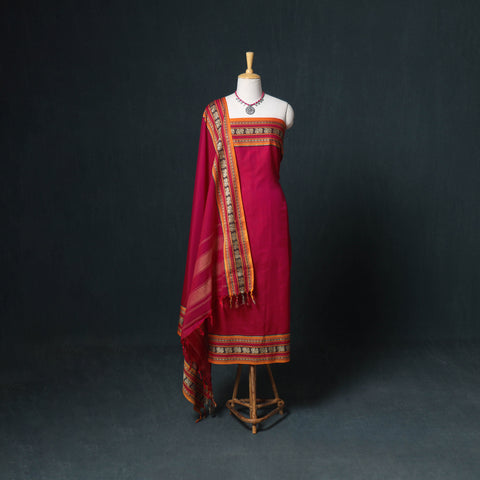 Dharwad Mercerised Cotton Plain Thread Border Unstitched Dress Material: Kurta, Bottom & Dupatta 46