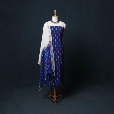 Pochampally Ikat Cotton Unstitched Dress Material: Kurta, Bottom with Dupatta 06