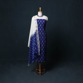 Pochampally Ikat Cotton Unstitched Dress Material: Kurta, Bottom with Dupatta 06