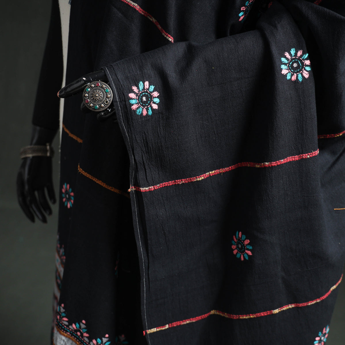 Kantha Hand Embroidered Khes Handwoven Cotton Dupatta 44