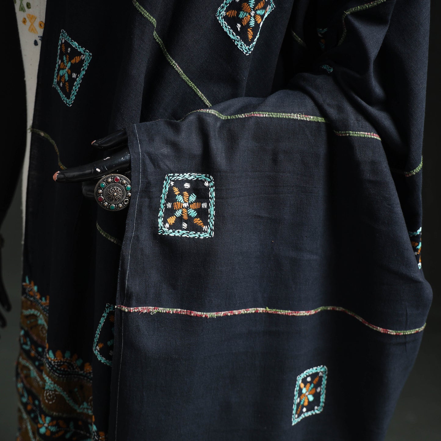 Kantha Hand Embroidered Khes Handwoven Cotton Dupatta 45