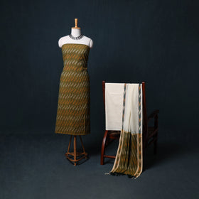 Pochampally Ikat Cotton Unstitched Dress Material: Kurta, Bottom with Dupatta 07