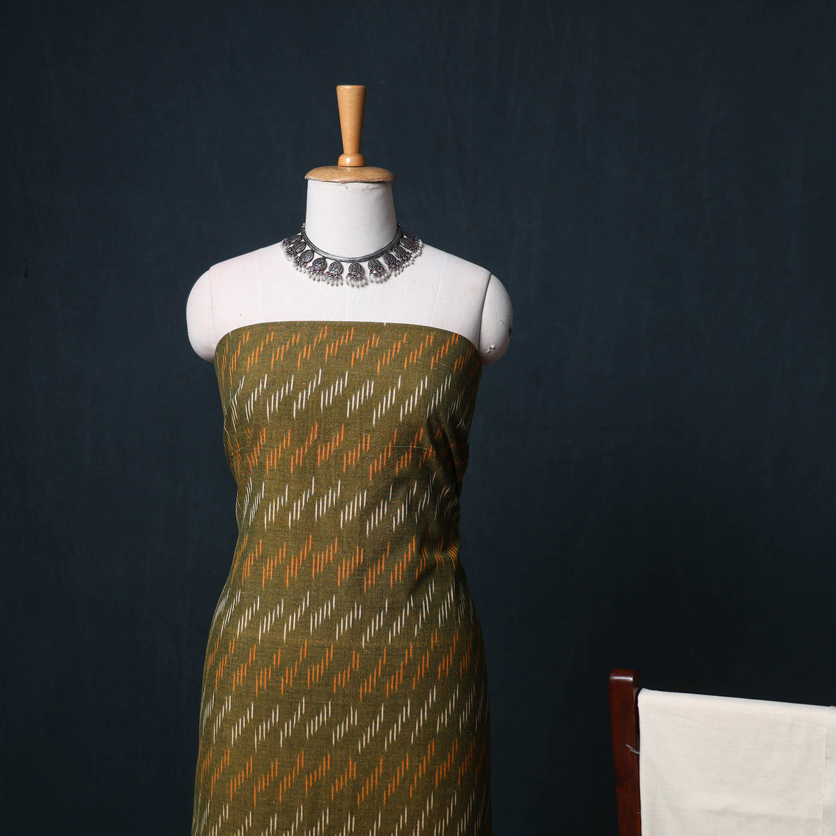 Pochampally Ikat Cotton Unstitched Dress Material: Kurta, Bottom with Dupatta 07