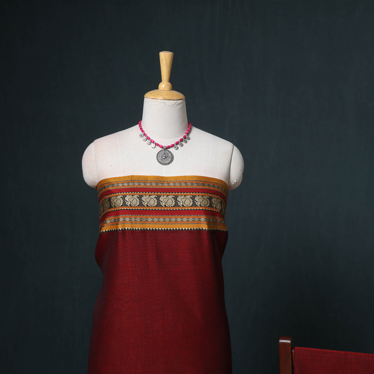 Dharwad Mercerised Cotton Plain Thread Border Unstitched Dress Material: Kurta, Bottom & Dupatta 48