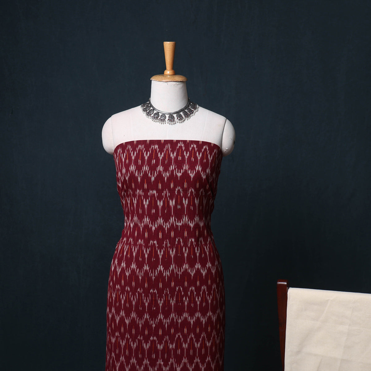 Pochampally Ikat Cotton Unstitched Dress Material: Kurta, Bottom with Dupatta 08