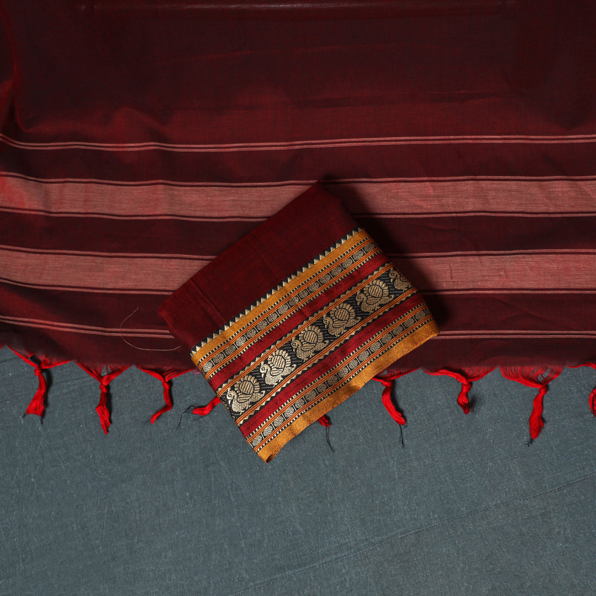 Dharwad Mercerised Cotton Plain Thread Border Unstitched Dress Material: Kurta, Bottom & Dupatta 48