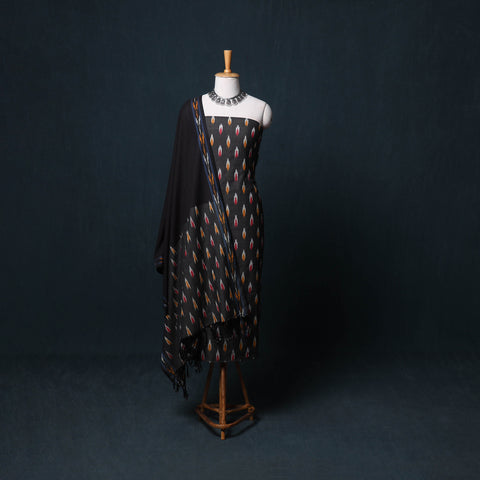Black - pochampally ikat cotton unstitched dress material: