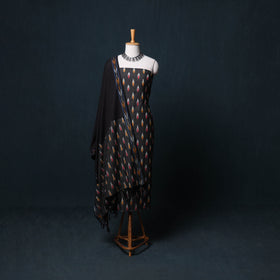 Pochampally Ikat Cotton Unstitched Dress Material: Kurta, Bottom with Dupatta 09
