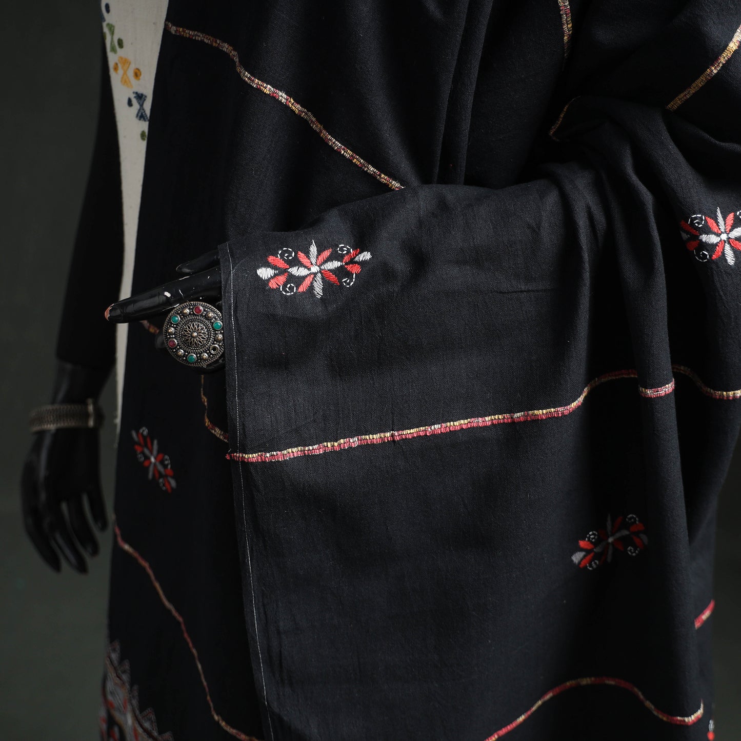 Kantha Hand Embroidered Khes Handwoven Cotton Dupatta 48