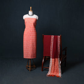 Pochampally Ikat Cotton Unstitched Dress Material: Kurta, Bottom with Dupatta 10