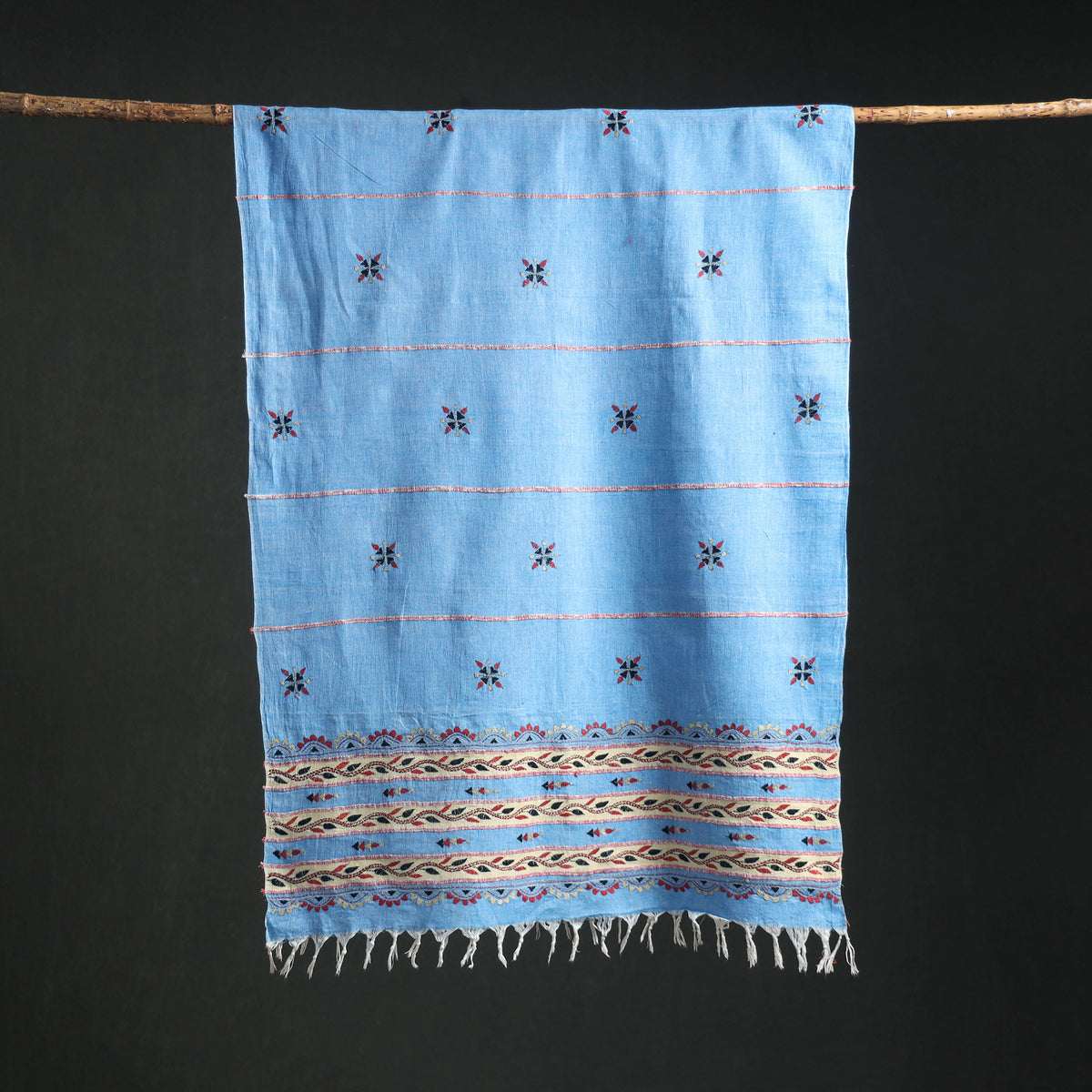 Kantha Hand Embroidered Khes Handwoven Cotton Dupatta 01