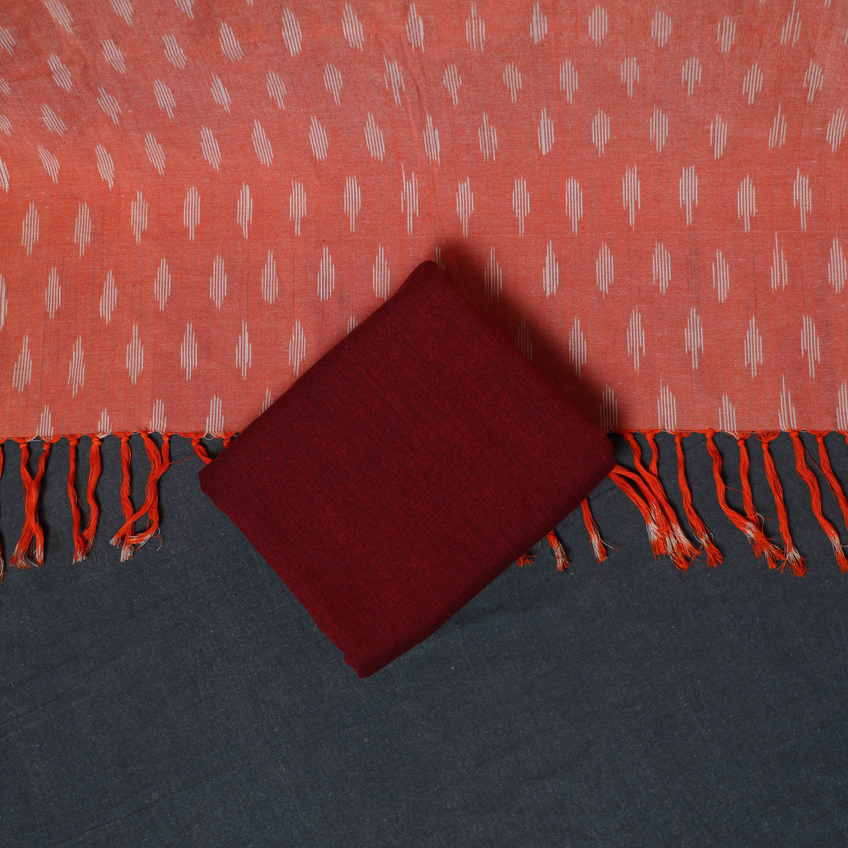 Pochampally Ikat Cotton Unstitched Dress Material: Kurta, Bottom with Dupatta 10