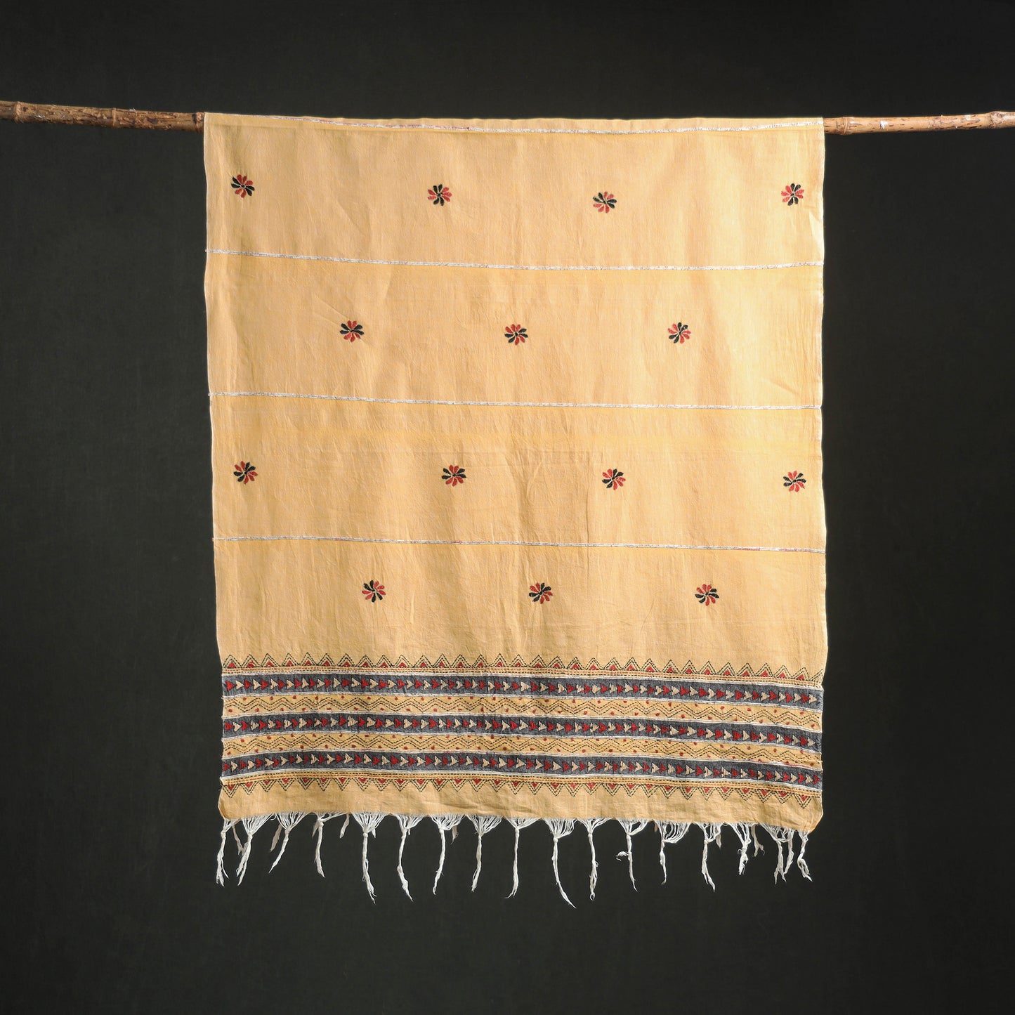 Kantha Hand Embroidered Khes Handwoven Cotton Dupatta 02