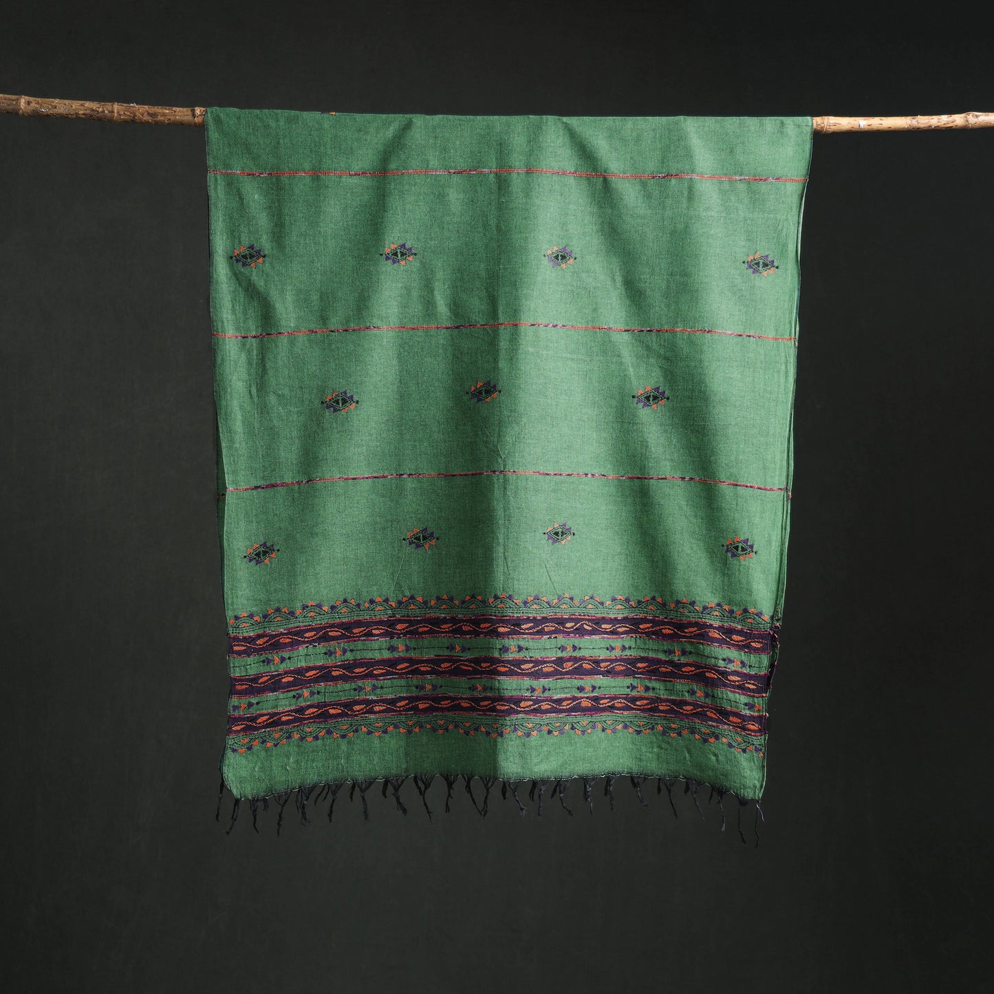 Kantha Hand Embroidered Khes Handwoven Cotton Dupatta 03