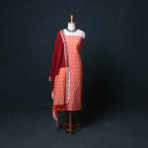 Pochampally Ikat Cotton Unstitched Dress Material: Kurta, Bottom with Dupatta 10